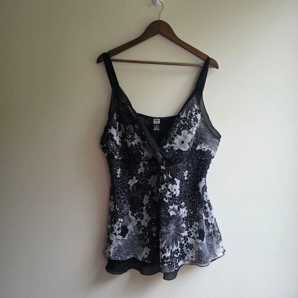 Vintage Y2K Babydoll Shirt Floral Dark Coquette Top 24W Black Studio 1940  Flowy